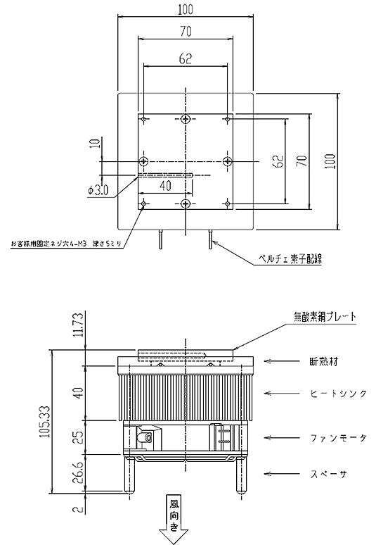 電子冷却ユニットCLVPU-40外形図