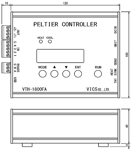 ペルチェコントローラ（VTH-1800FA）外形図